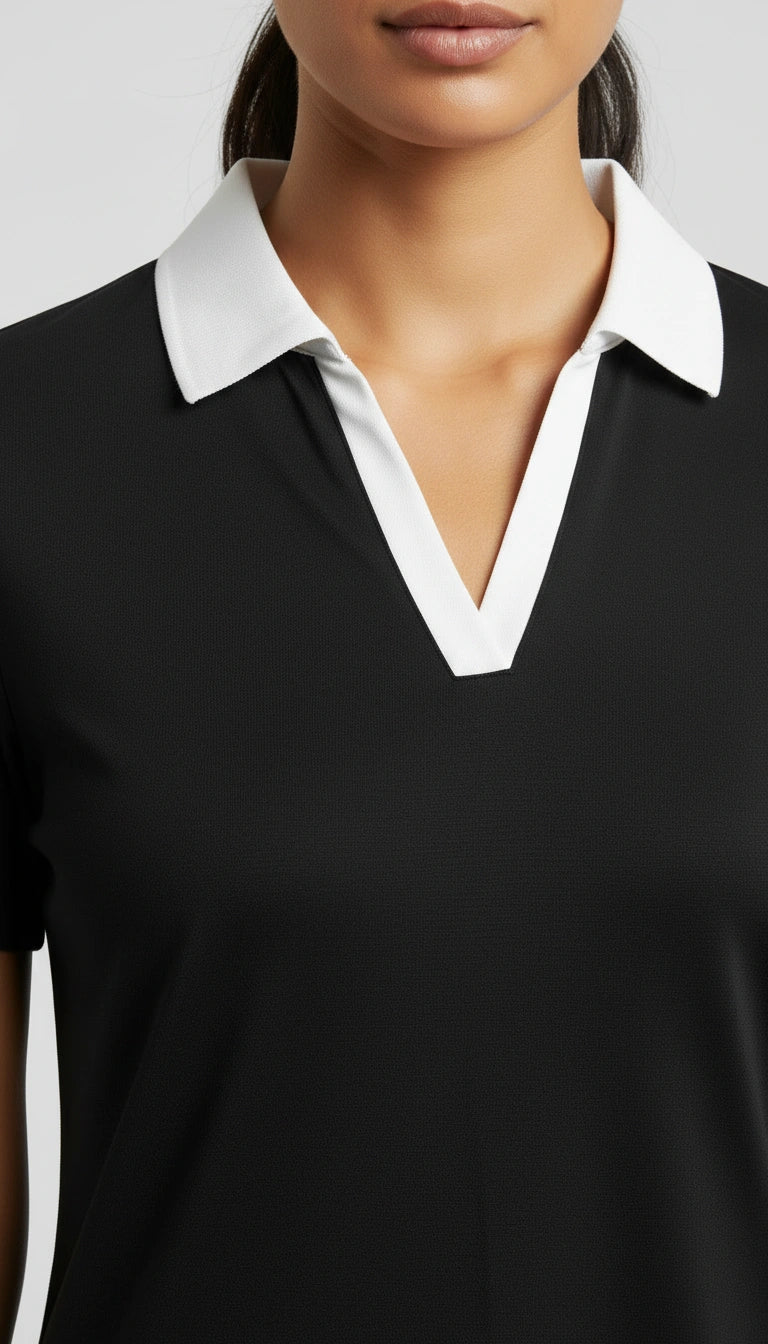 D600 Essential Contrast Collar Polo - Black