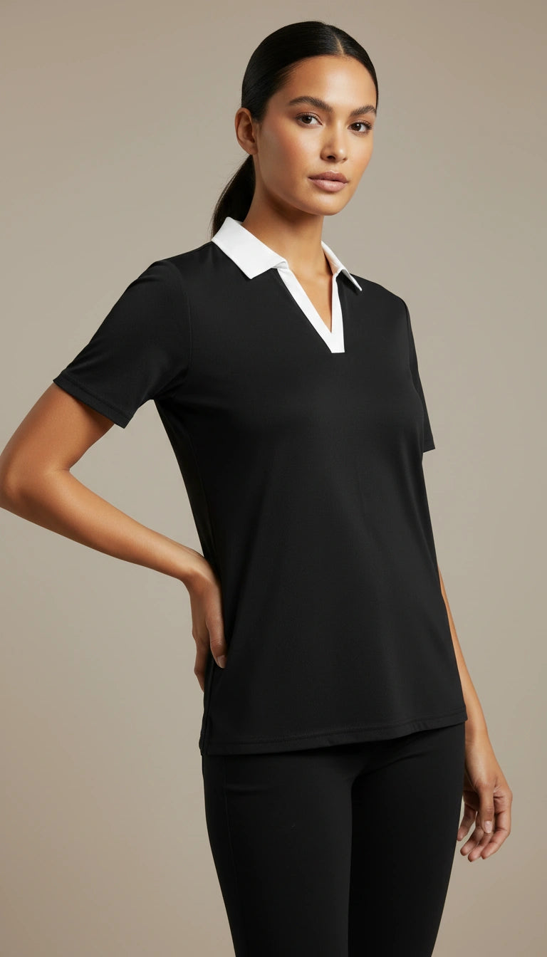D600 Essential Contrast Collar Polo - Black