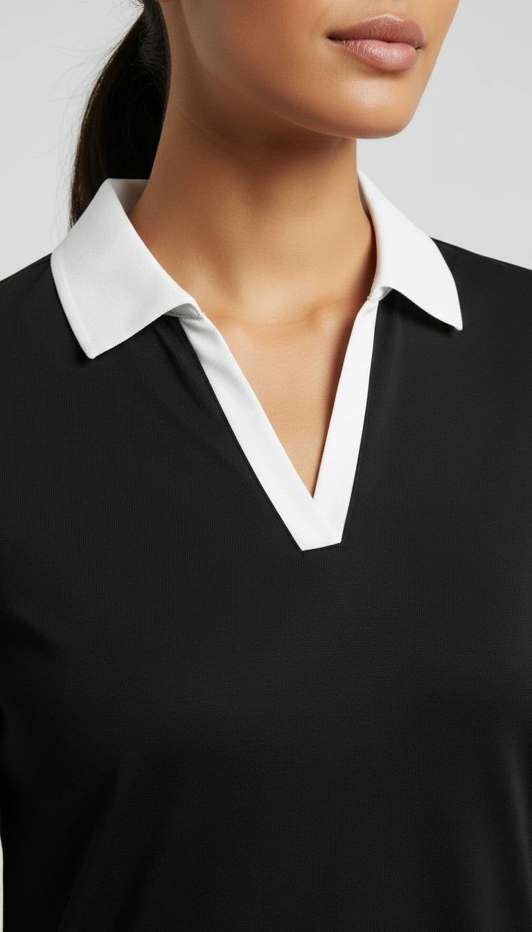 D600 Essential Contrast Collar Polo - Black