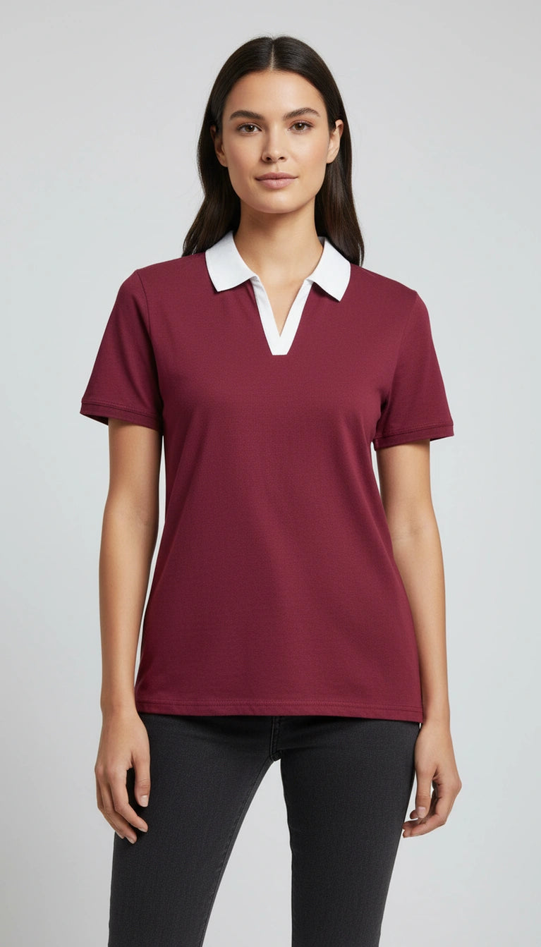 D600 Essential Contrast Collar Polo - Maroon