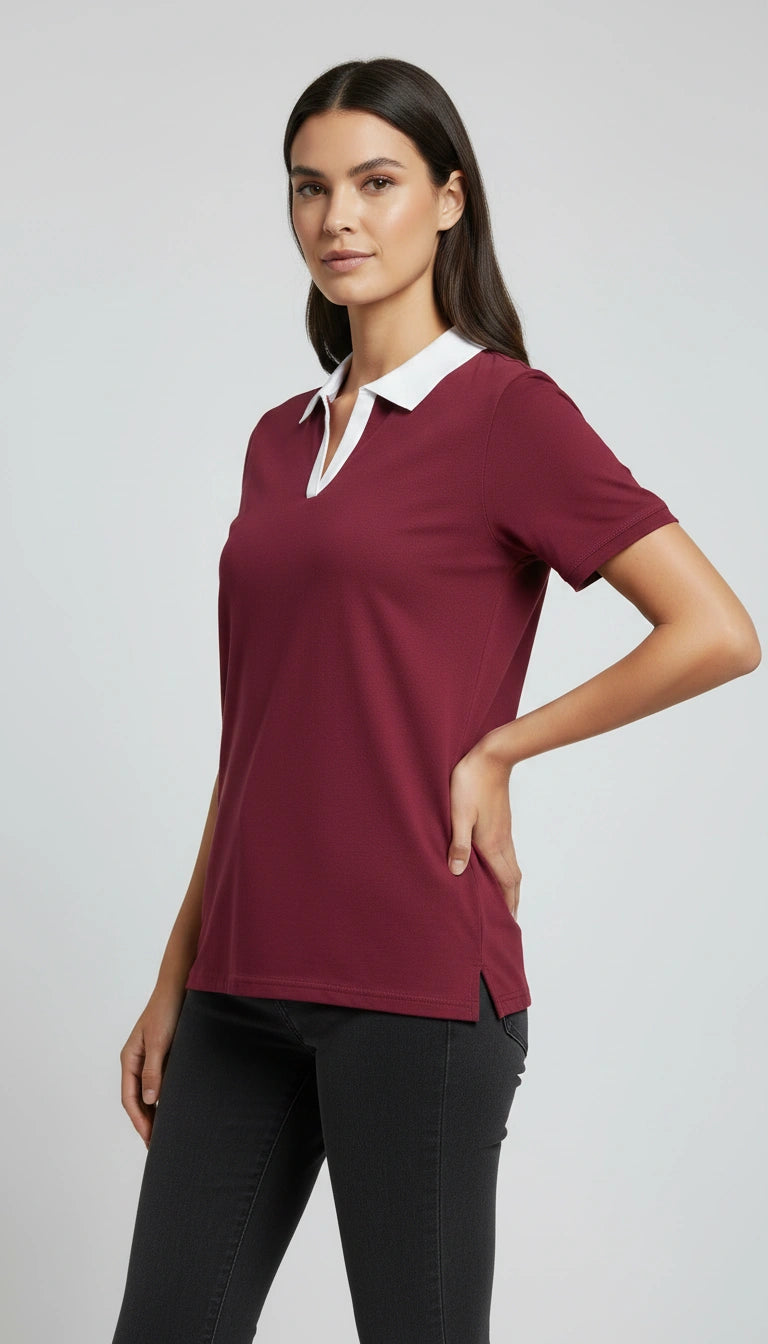 D600 Essential Contrast Collar Polo - Maroon