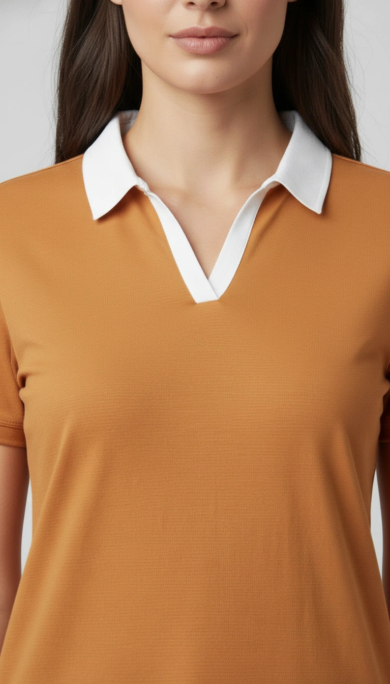 D600 Essential Contrast Collar Polo - Mustard