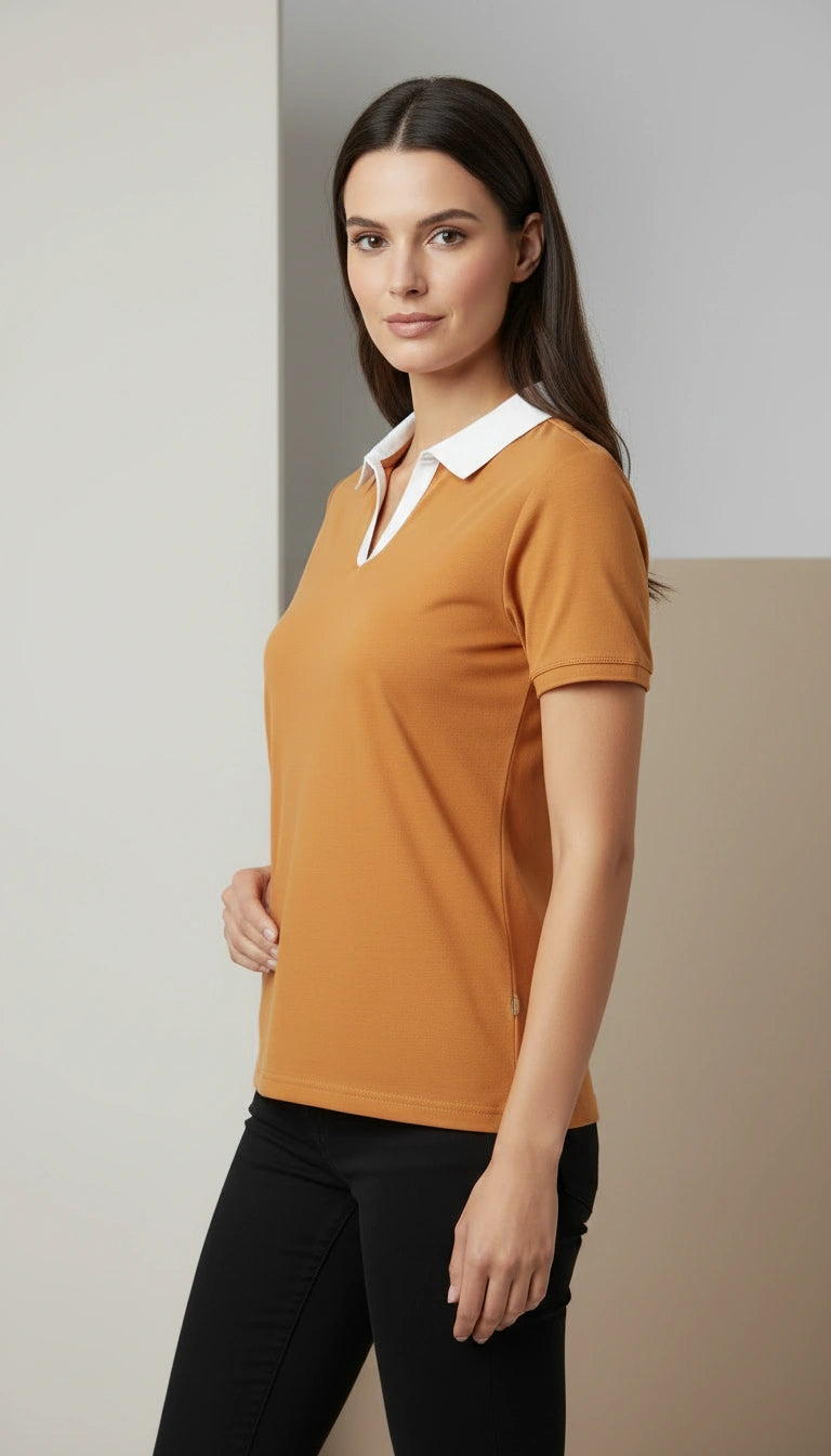 D600 Essential Contrast Collar Polo - Mustard