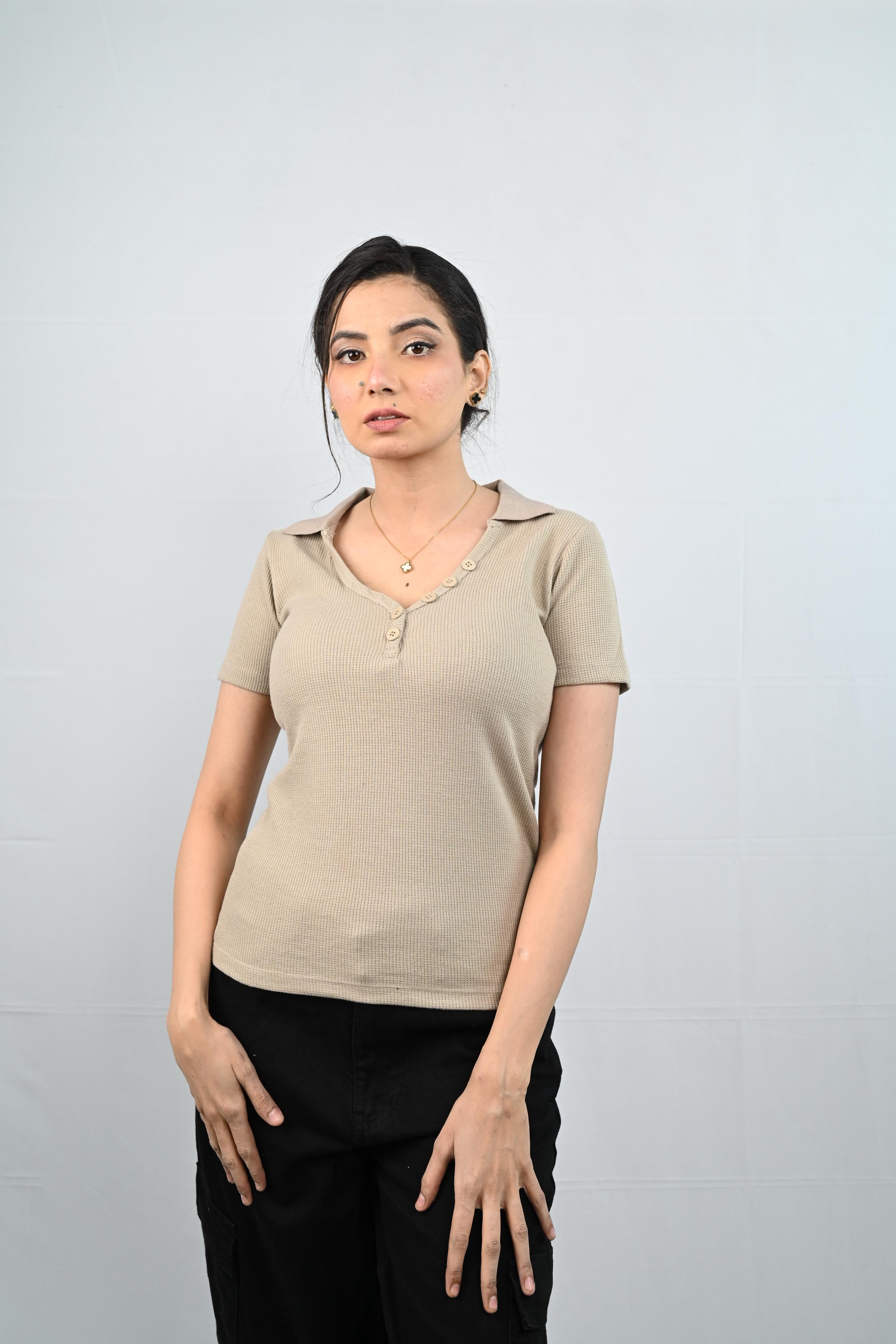 D600 Ribbed Button Polo Tee - (Summer Perfect)