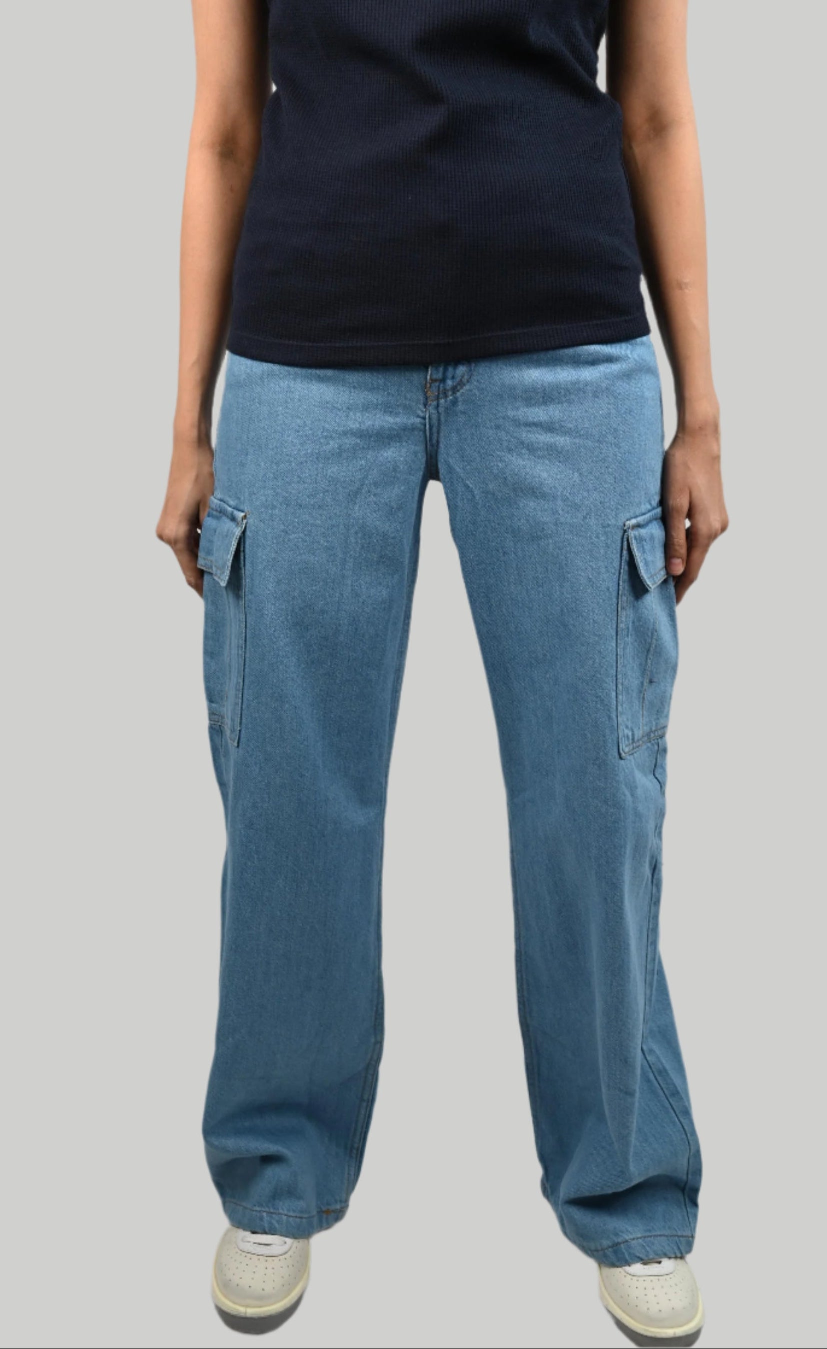 D600 Cargo High-Waist Wide-Leg Jeans