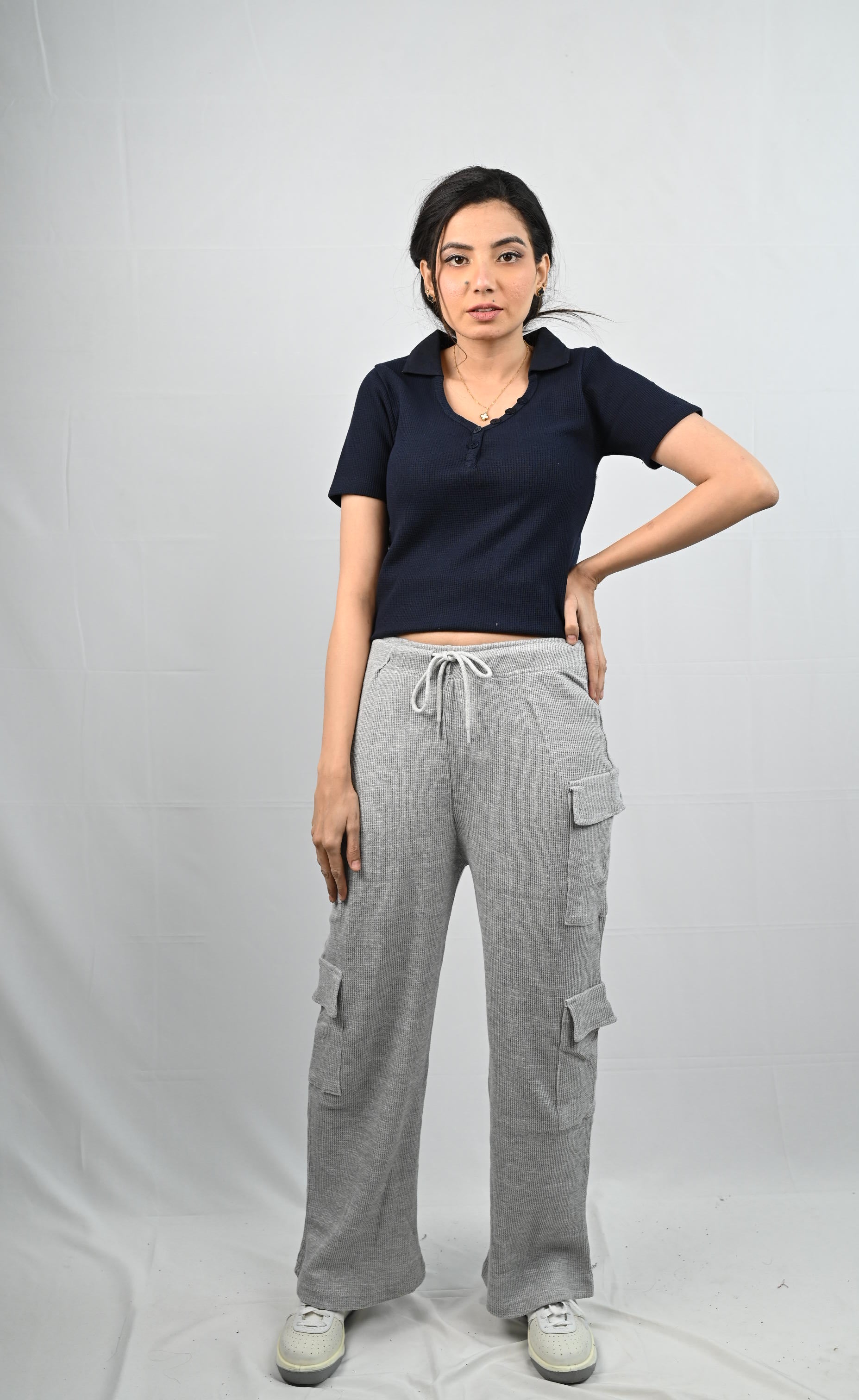 D600 Grey Wide Leg Four Pocket Cargo Trousers | Grey