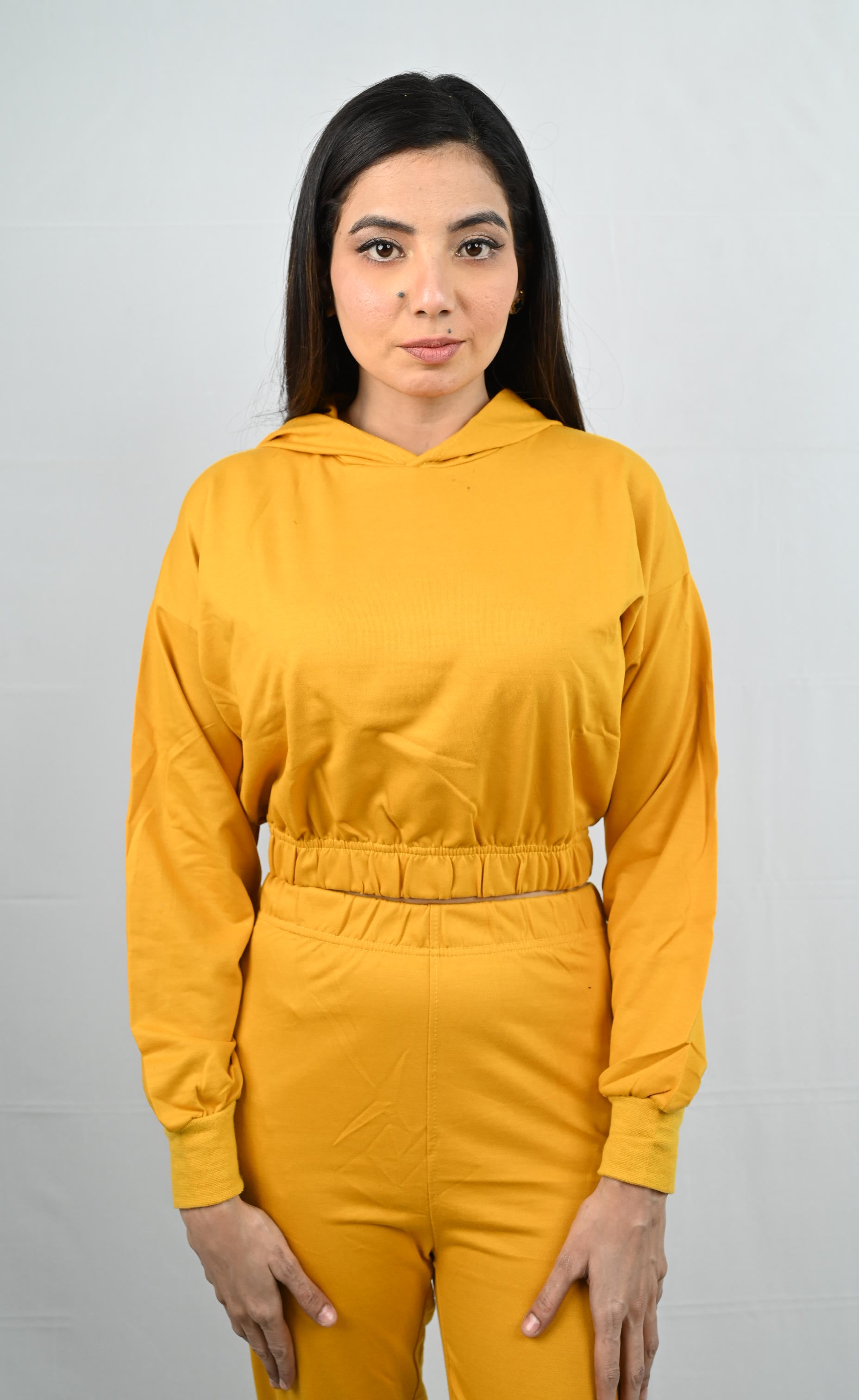 Hooded Crop Sweatshirt - Yellow