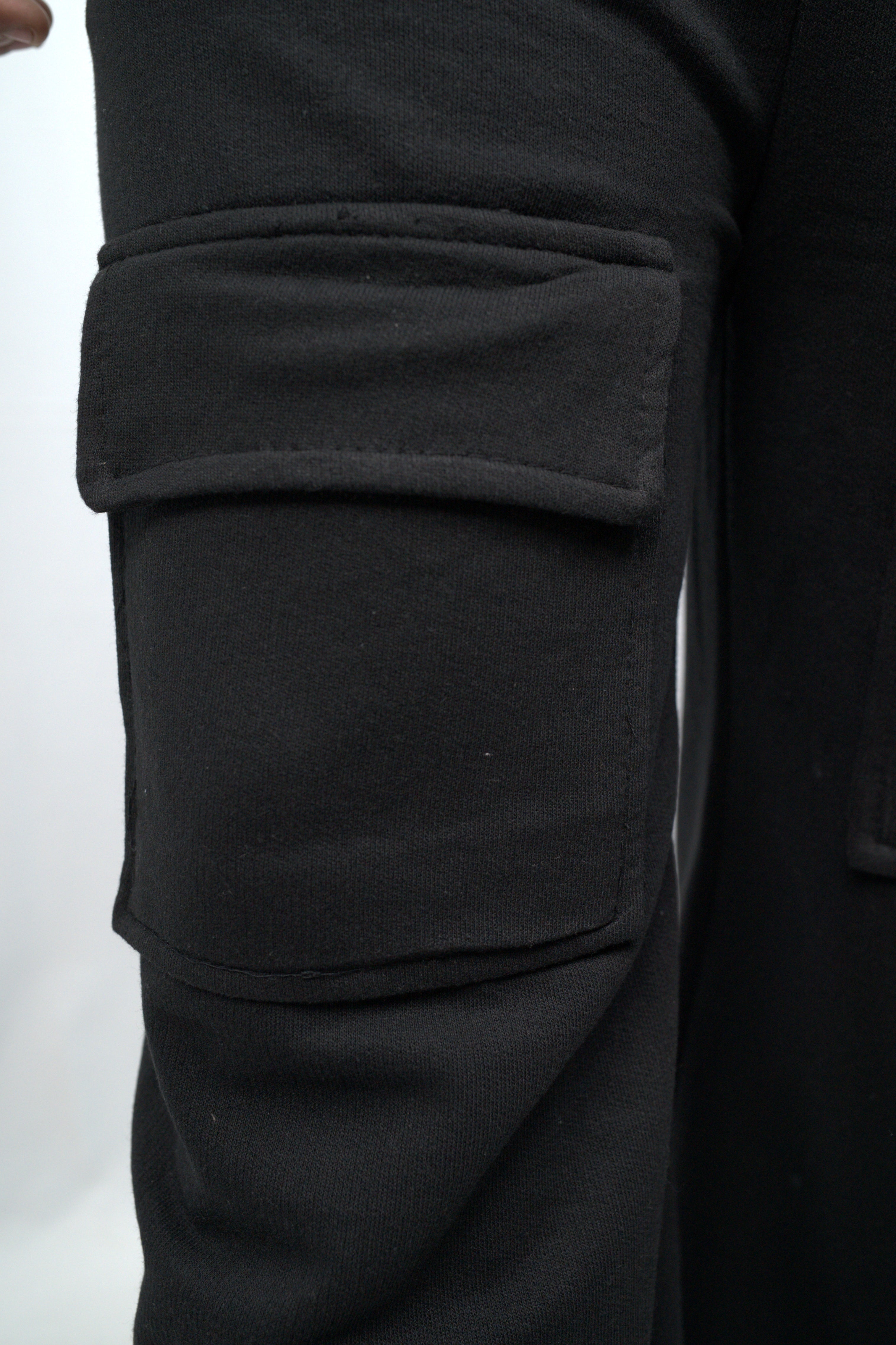 Wide Leg Cargo Front Pocket Jogger Pant | Black