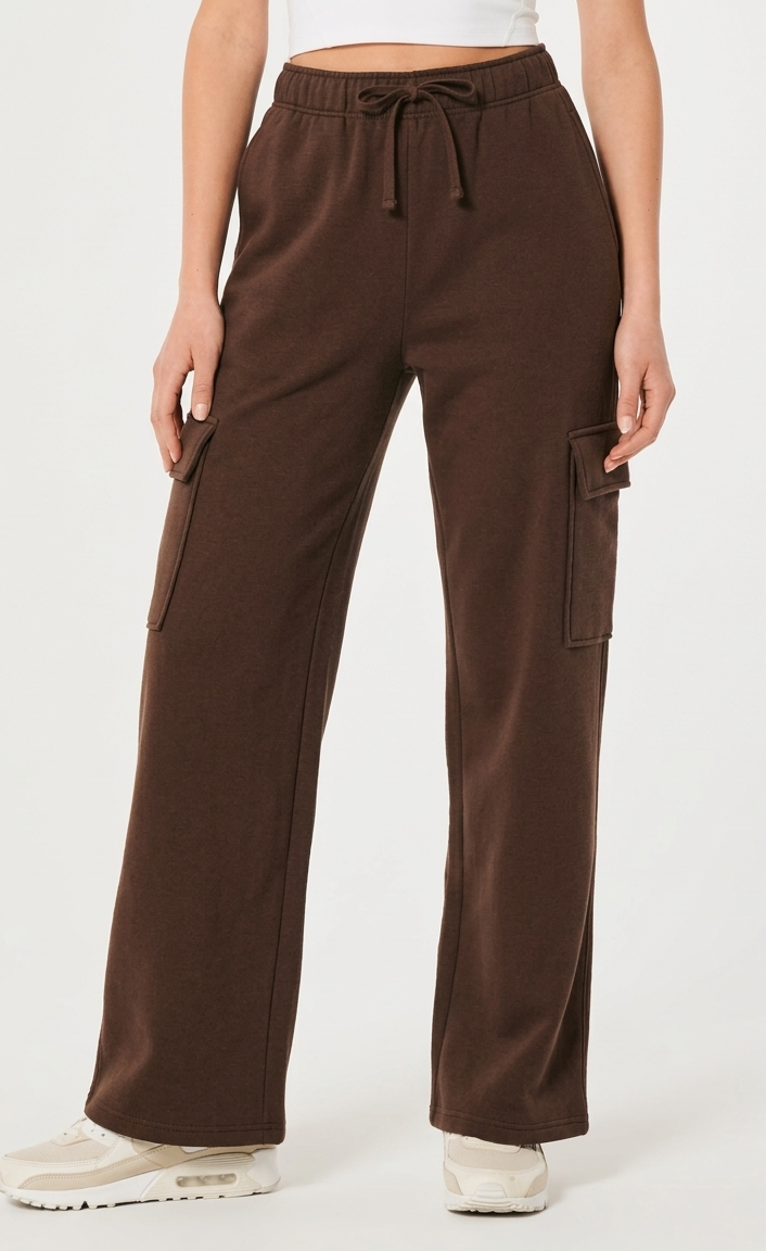 D600 HIGH WAISTED CARGO SWEATPANT - BROWN