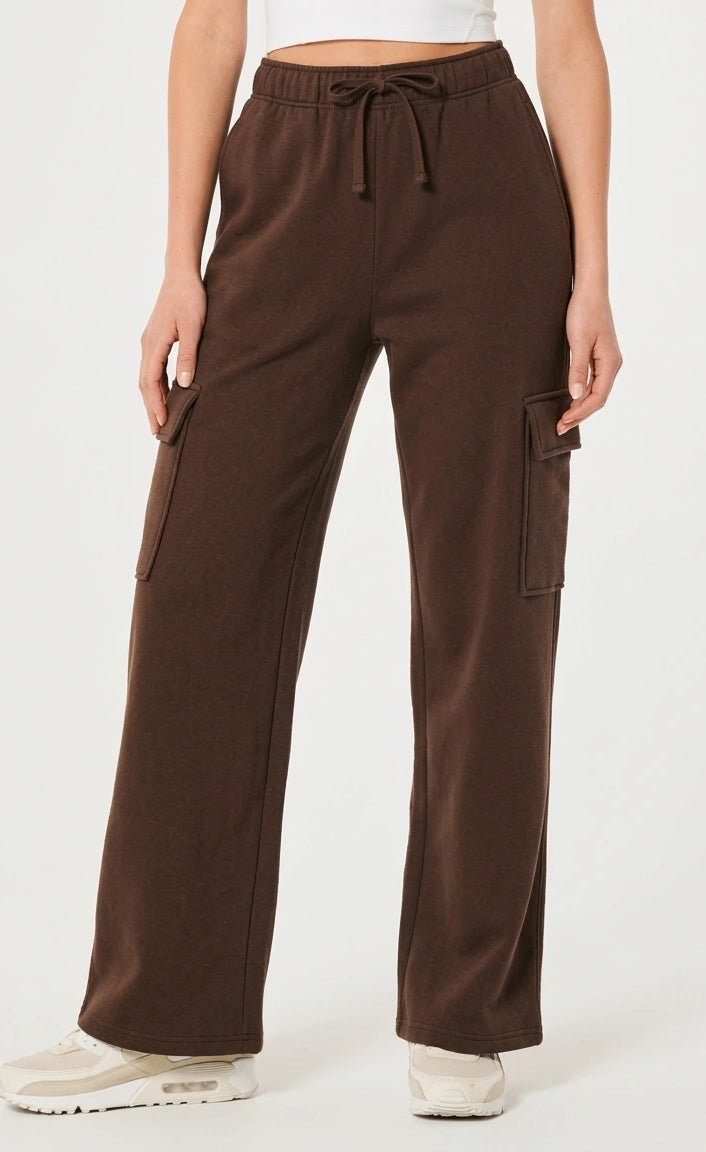 D600 HIGH WAISTED CARGO SWEATPANT - BROWN