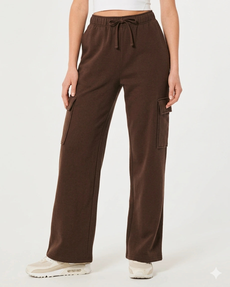 D600 HIGH WAISTED CARGO SWEATPANT - BROWN