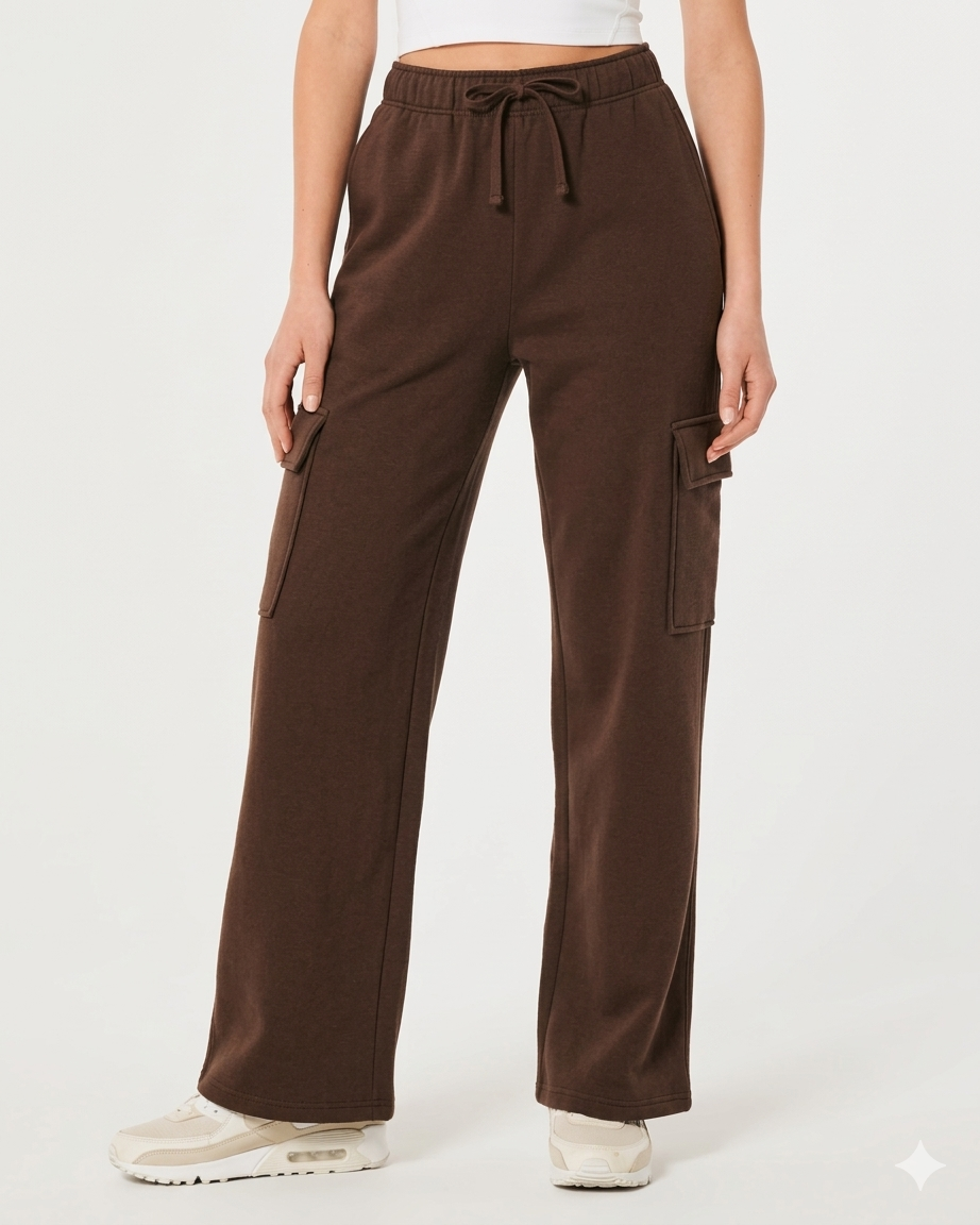 D600 High Waisted Cargo Sweatpant - Brown