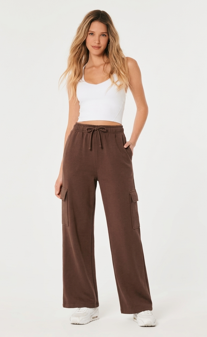 D600 HIGH WAISTED CARGO SWEATPANT - BROWN