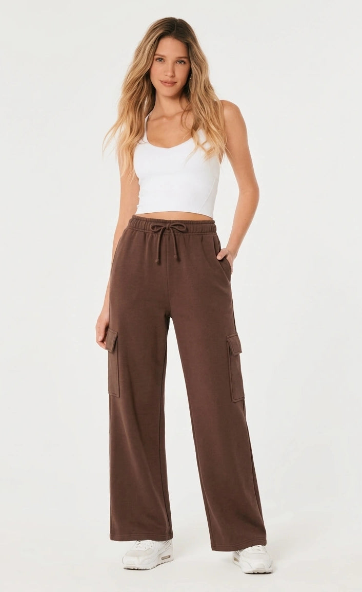 D600 HIGH WAISTED CARGO SWEATPANT - BROWN