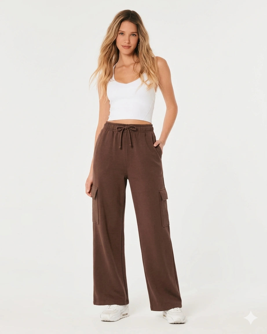 D600 HIGH WAISTED CARGO SWEATPANT - BROWN