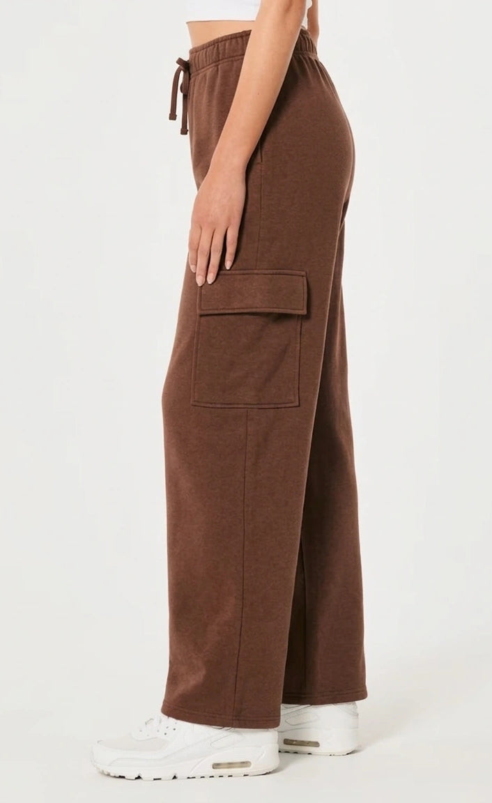 D600 HIGH WAISTED CARGO SWEATPANT - BROWN