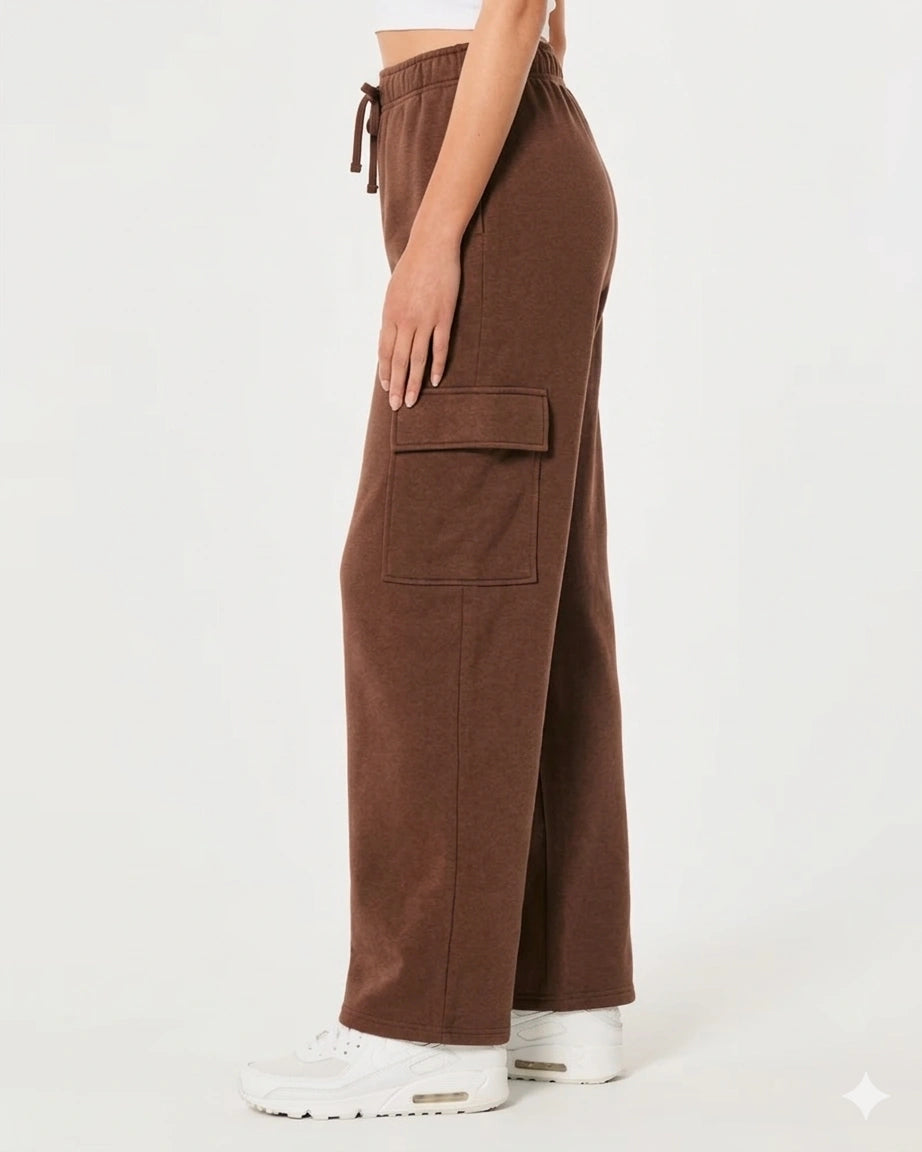 D600 HIGH WAISTED CARGO SWEATPANT - BROWN