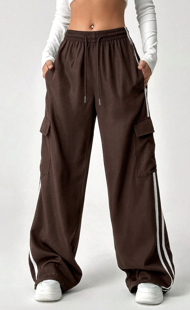 D600 Stripe Cargo Wide-Leg Trouser - Brown