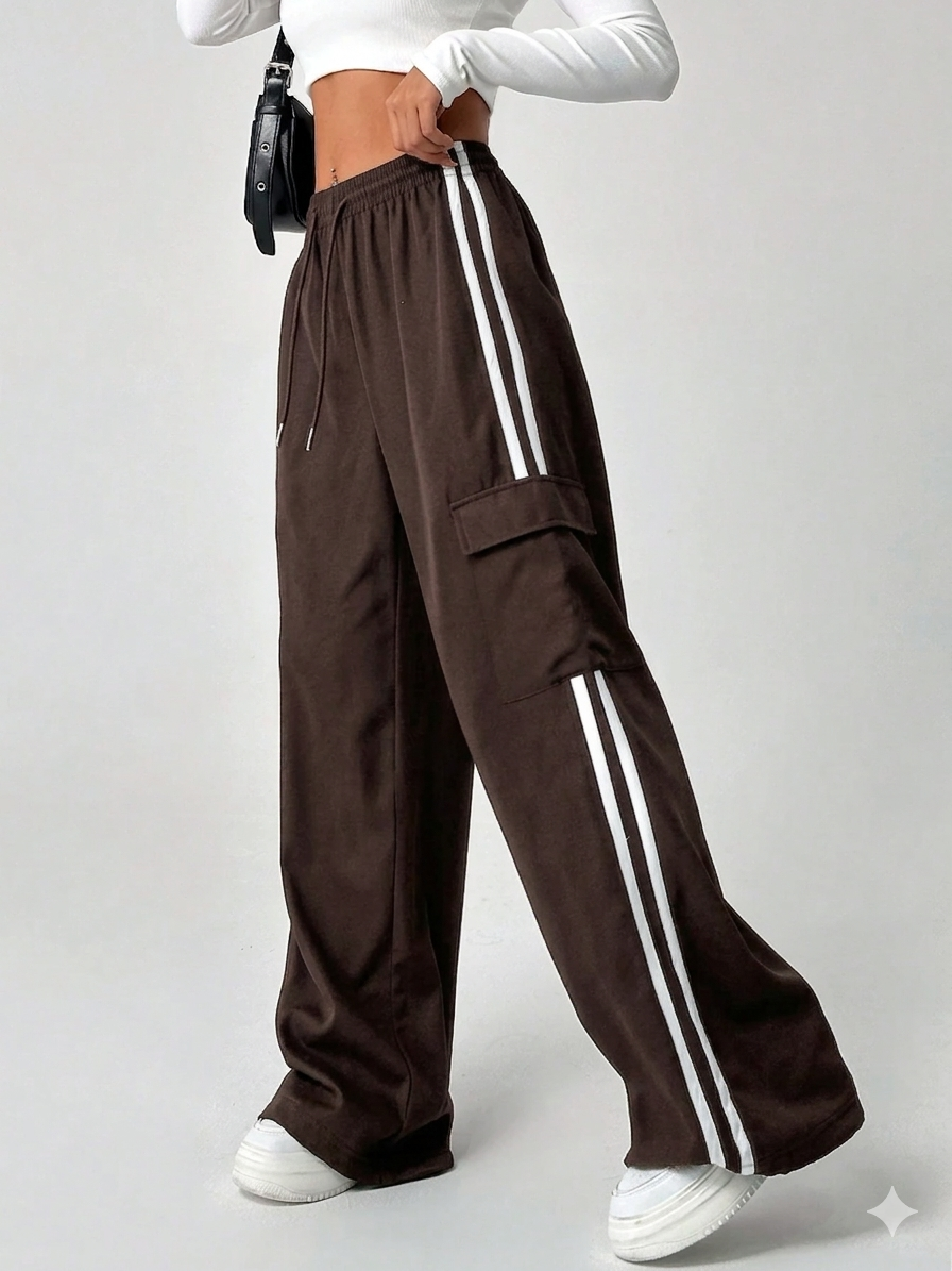 D600 Stripe Cargo Wide-Leg Trouser - Brown