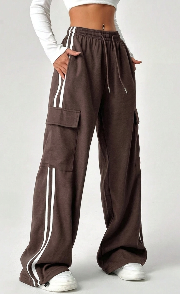 D600 Stripe Cargo Wide-Leg Trouser - Brown