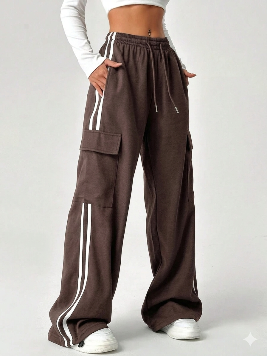D600 Stripe Cargo Wide-Leg Trouser - Brown