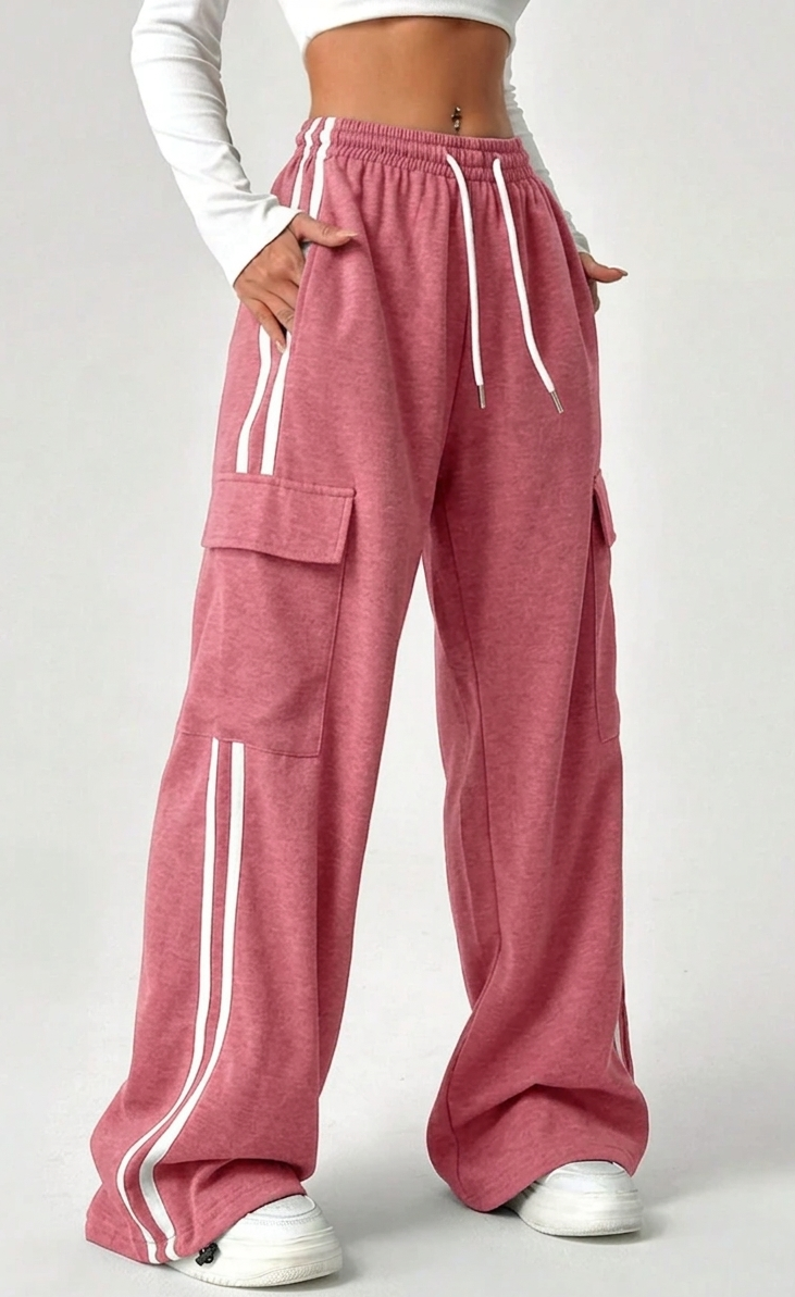 D600 Stripe Cargo Wide-Leg Trouser - Baby Pink