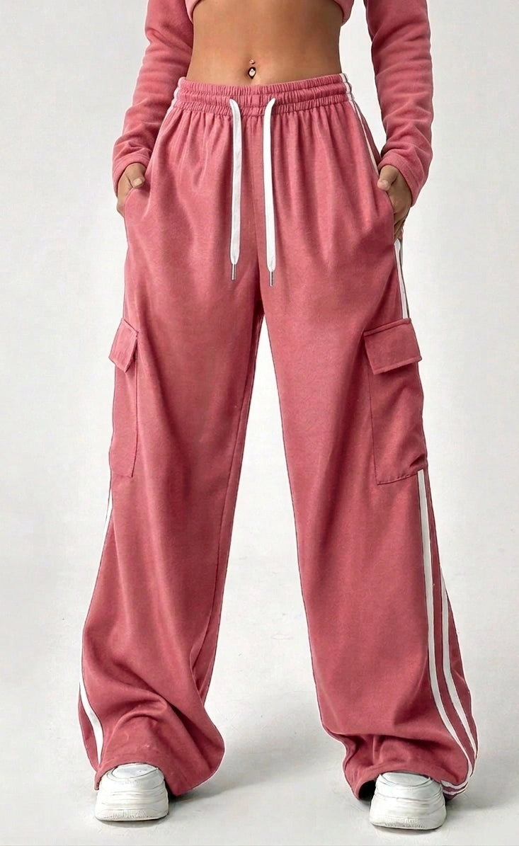 D600 Stripe Cargo Wide-Leg Trouser - Baby Pink