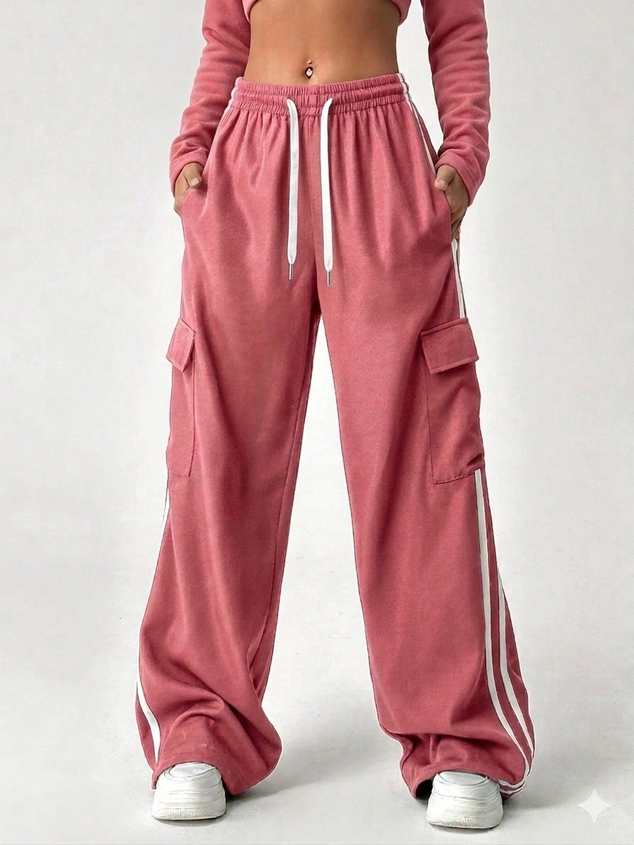 D600 Stripe Cargo Wide-Leg Trouser - Baby Pink
