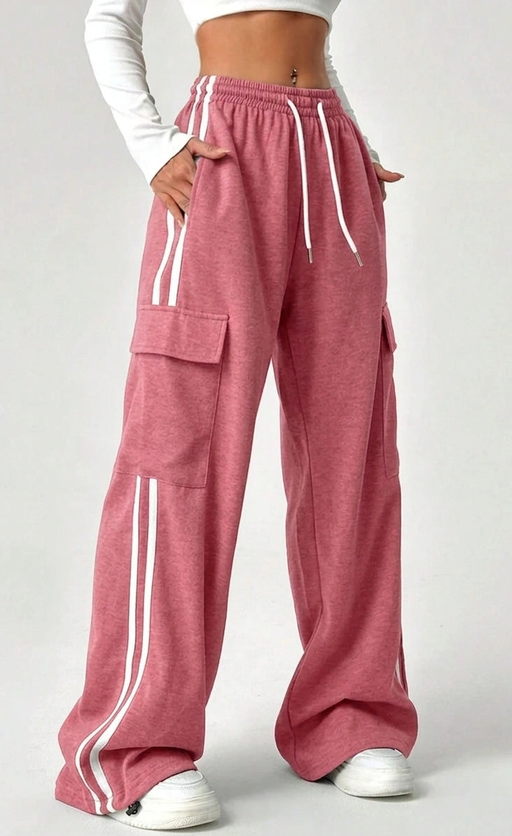 D600 Stripe Cargo Wide-Leg Trouser - Baby Pink