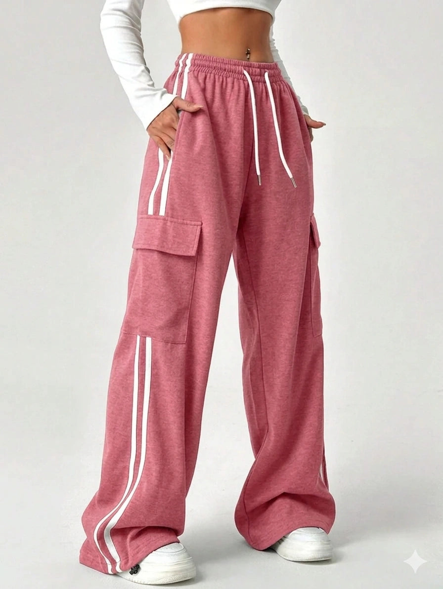D600 Stripe Cargo Wide-Leg Trouser - Baby Pink