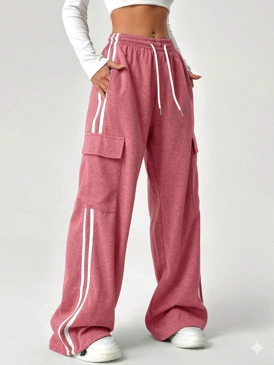 D600 Stripe Cargo Wide-Leg Trouser - Baby Pink