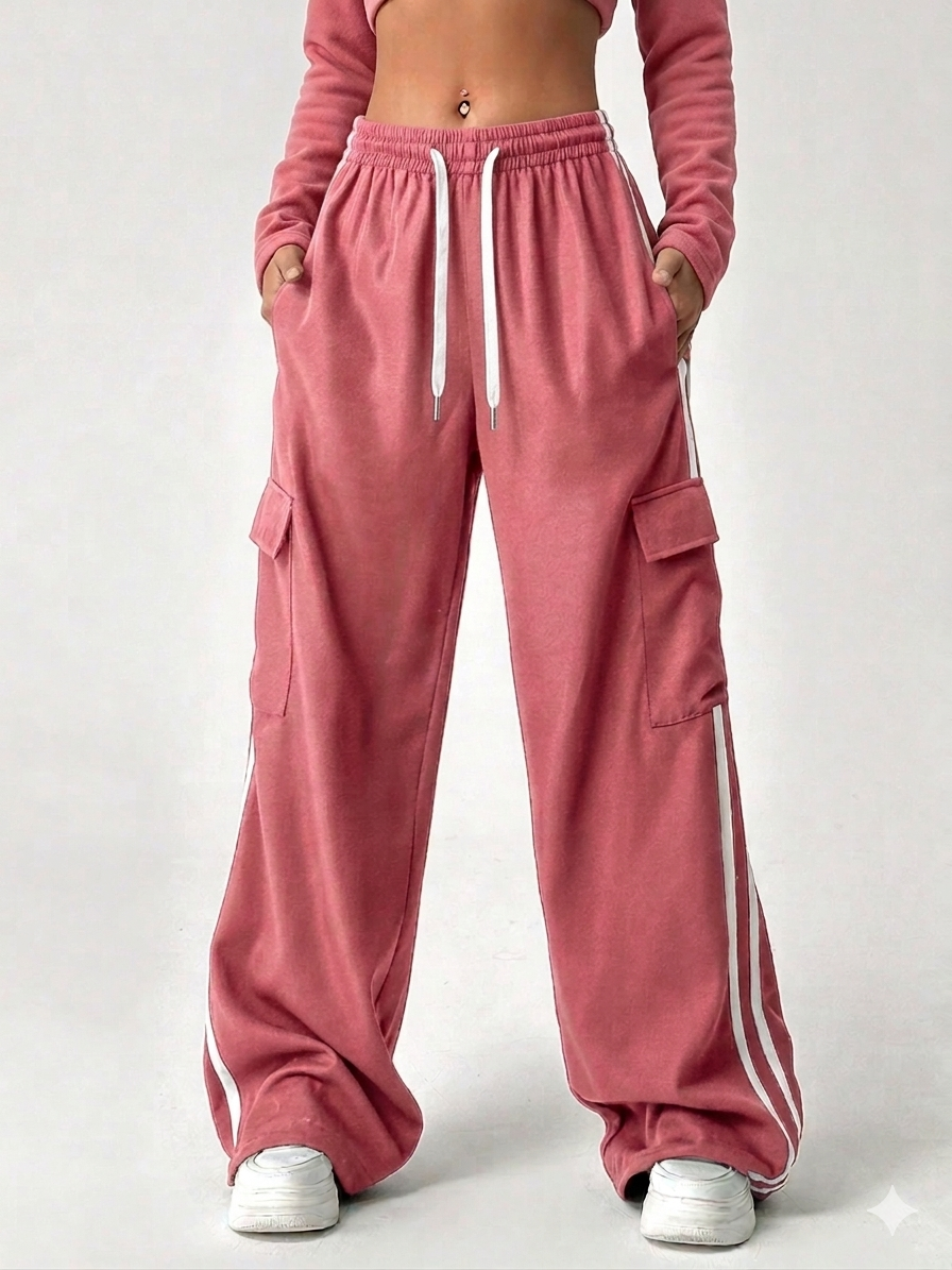D600 Stripe Cargo Wide-Leg Trouser - Baby Pink