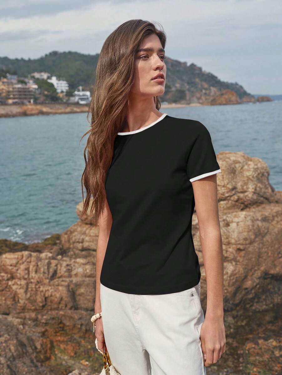 Contrast Trim T-Shirt - Black