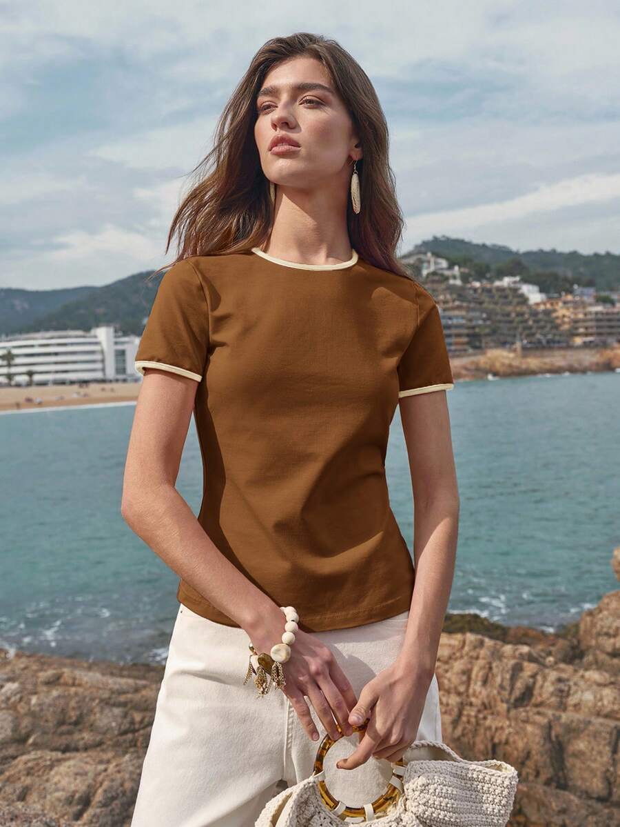 Contrast Trim T-Shirt - Mustard