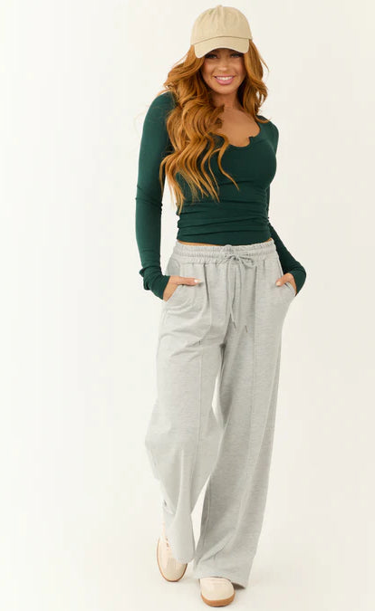 Dove Grey Wide Leg Drawstring Sweatpants