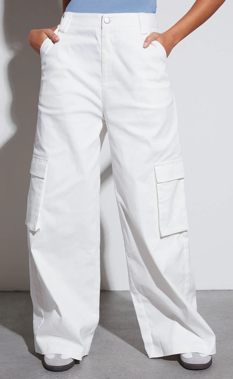 Baggy Palazzo Cargo Wide Leg Jeans - White