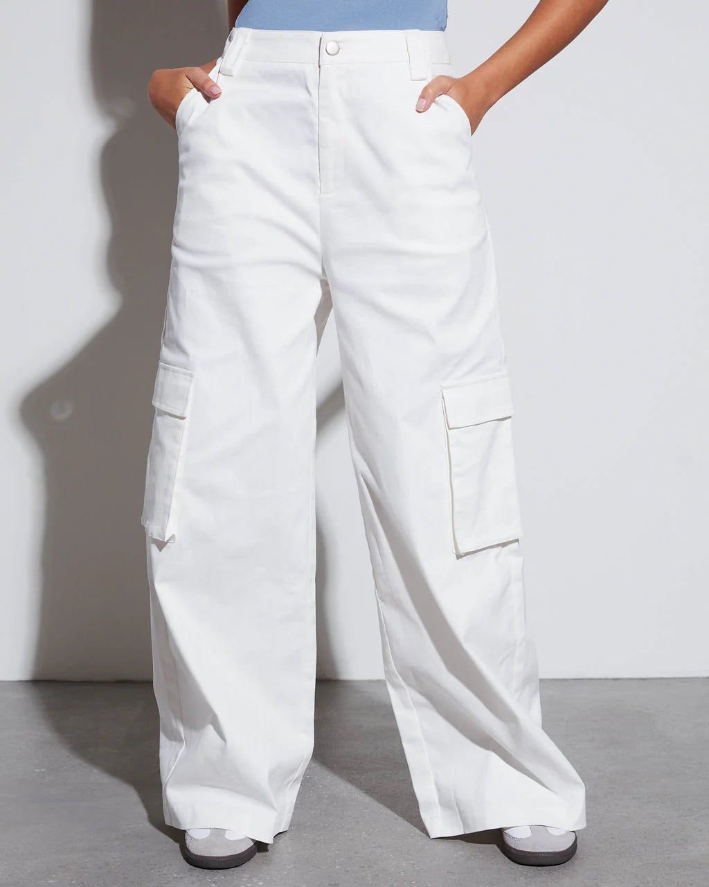 Baggy Palazzo Cargo Wide Leg Jeans - White
