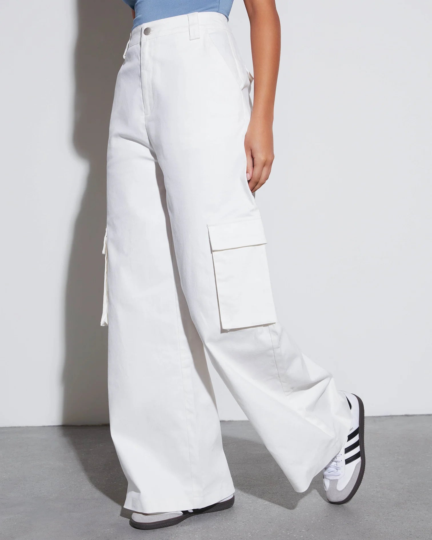Baggy Palazzo Cargo Wide Leg Jeans - White