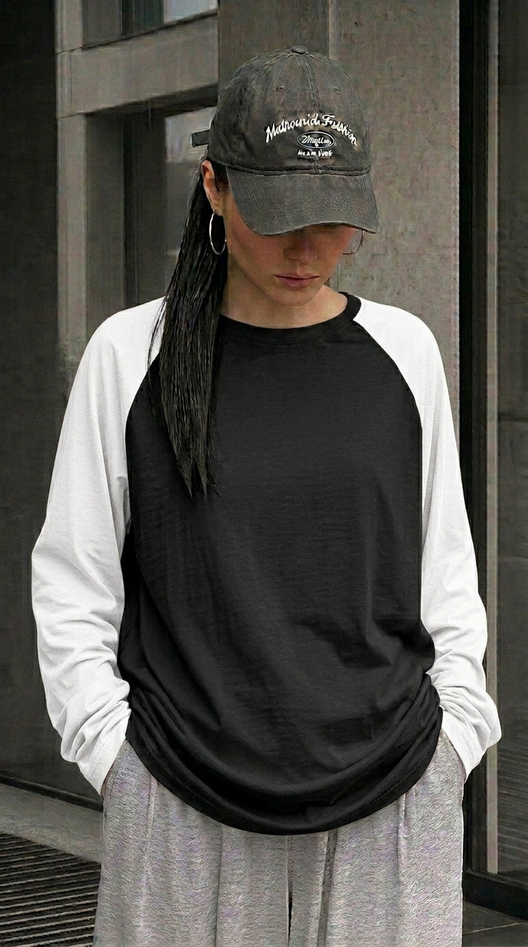 Contrast Raglan Sleeve Top | Black/White