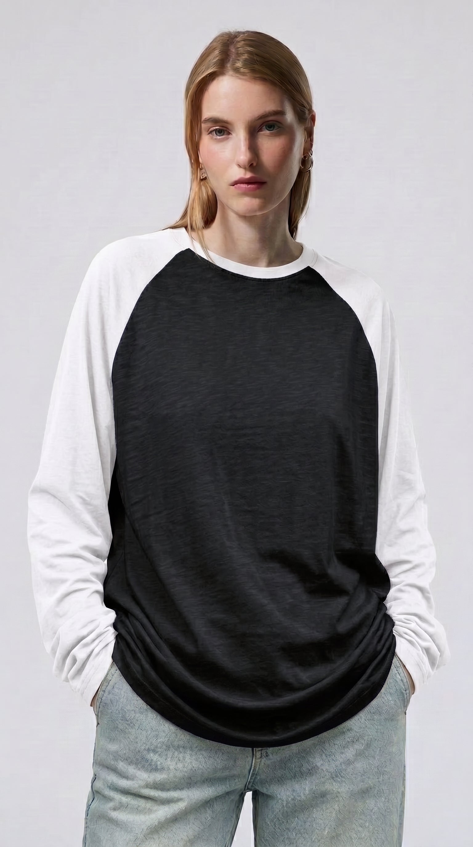 Contrast Raglan Sleeve Top | Black/White