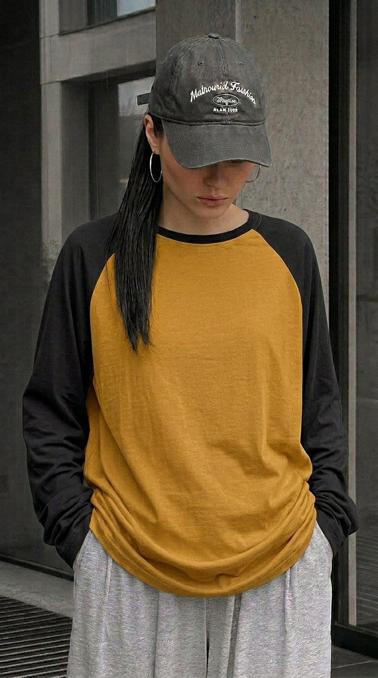 Contrast Raglan Sleeve Top | Mustard/Black