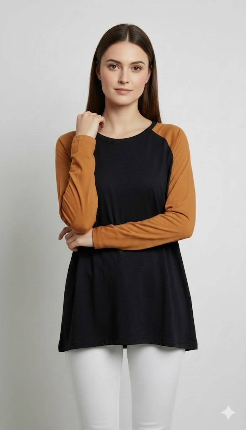 Contrast Raglan Sleeve Top | Black/Mustard