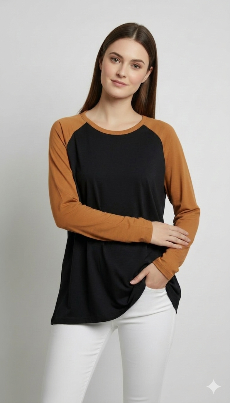Contrast Raglan Sleeve Top | Black/Mustard