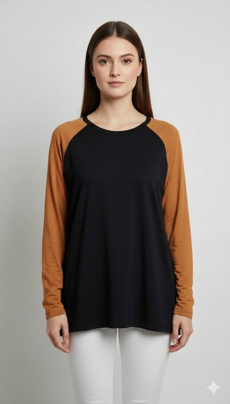 Contrast Raglan Sleeve Top | Black/Mustard