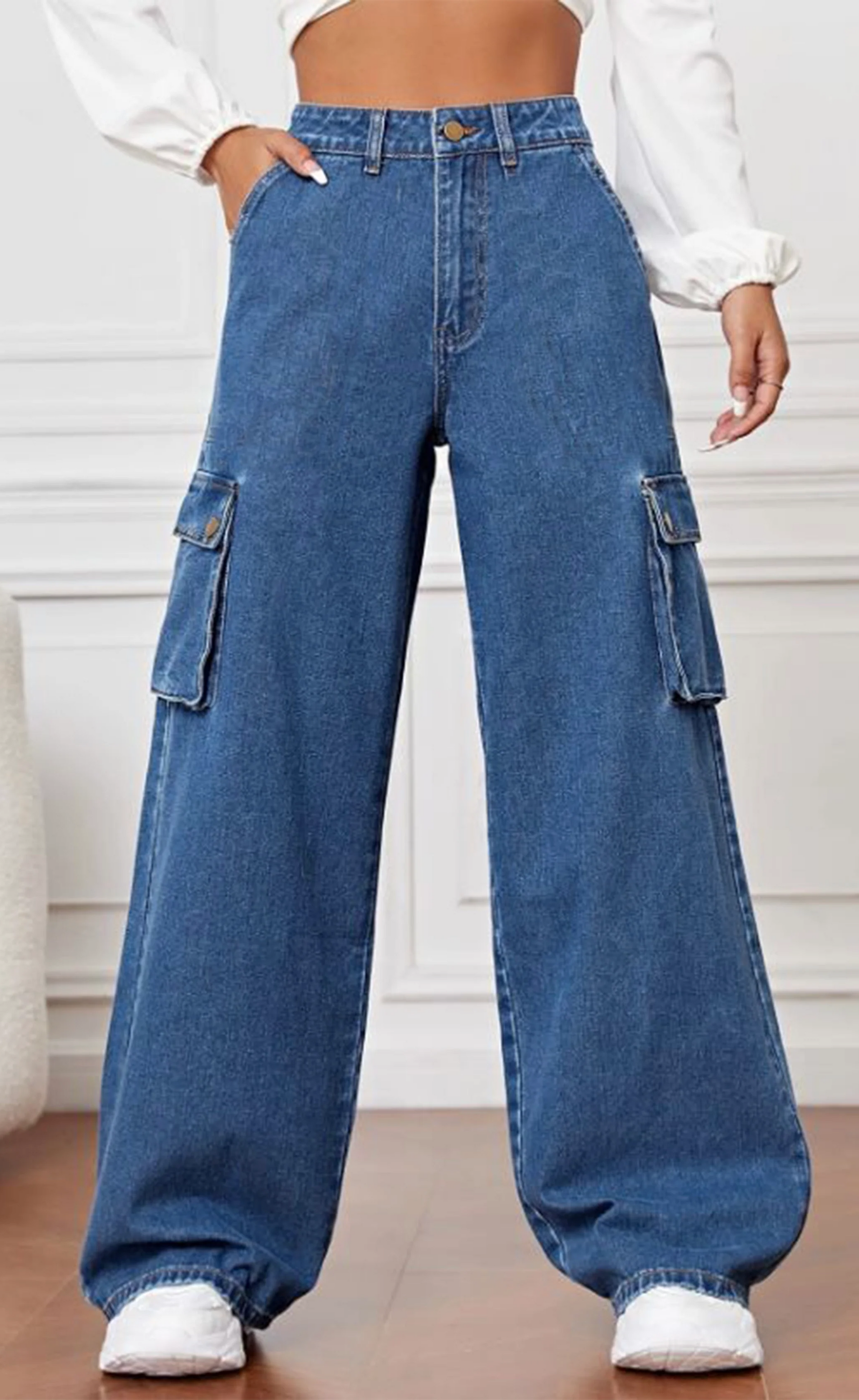 High Rise Wide Leg Cargo Jeans