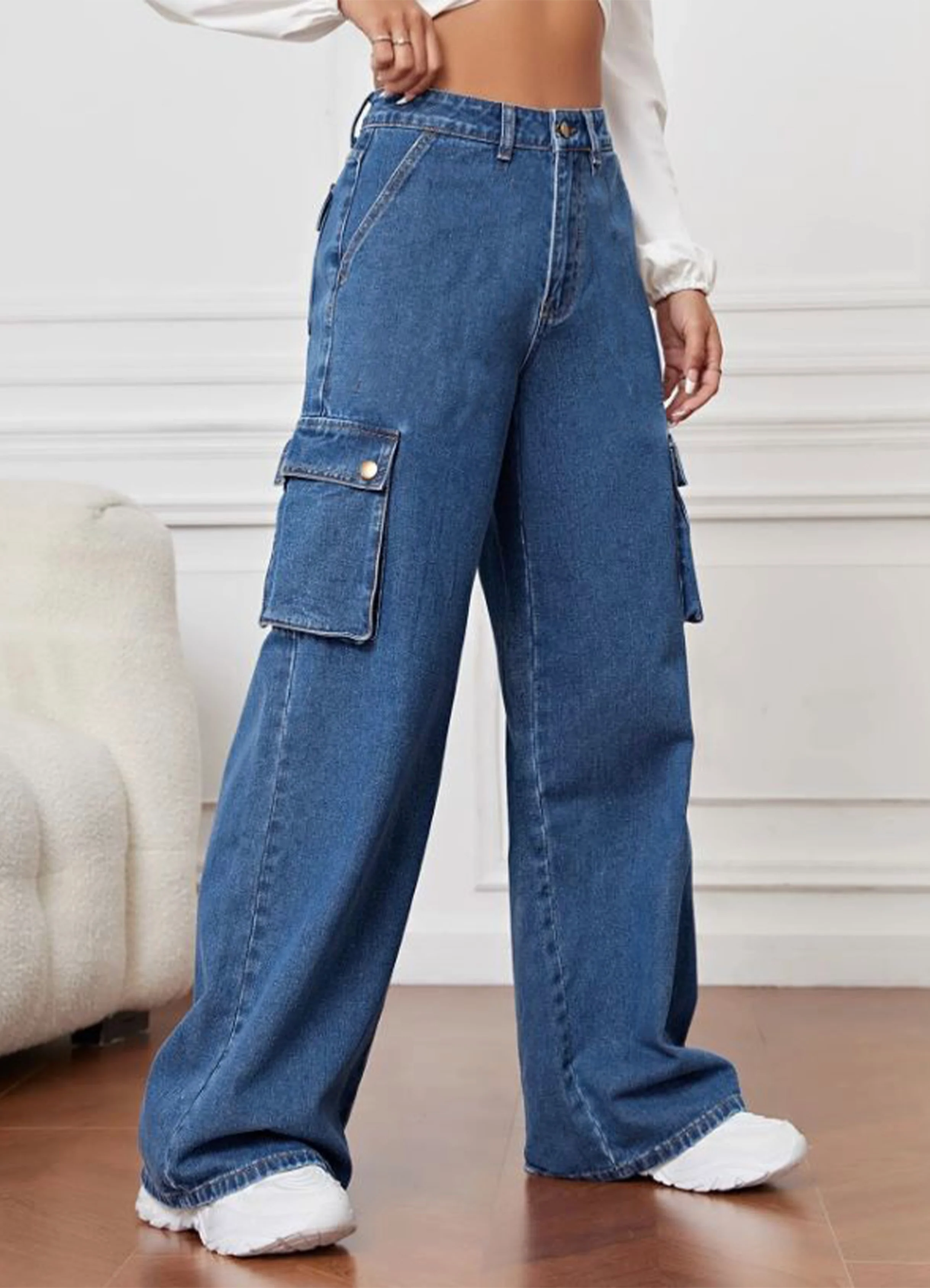 High Rise Wide Leg Cargo Jeans