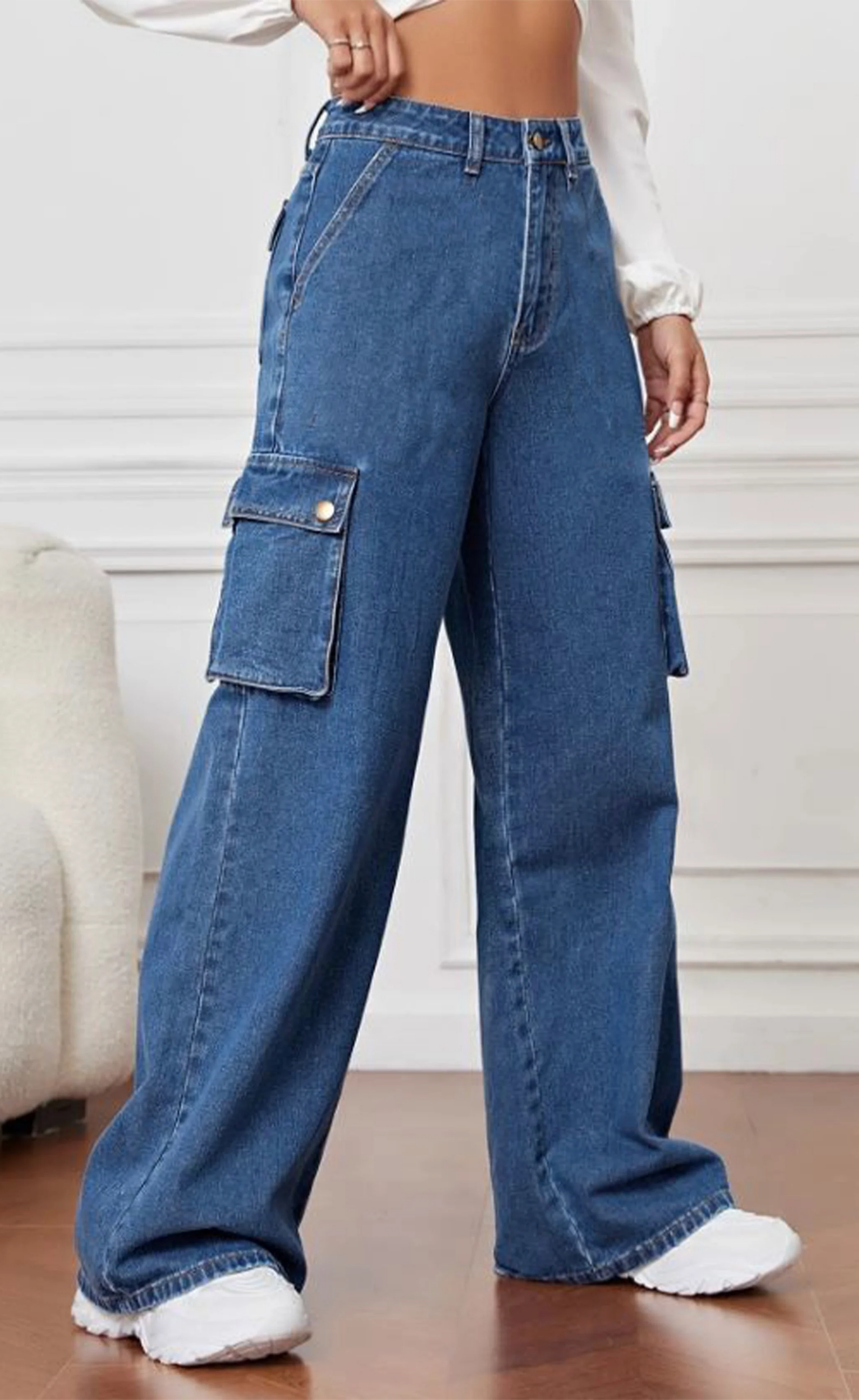 High Rise Wide Leg Cargo Jeans (MINOR FAULT)
