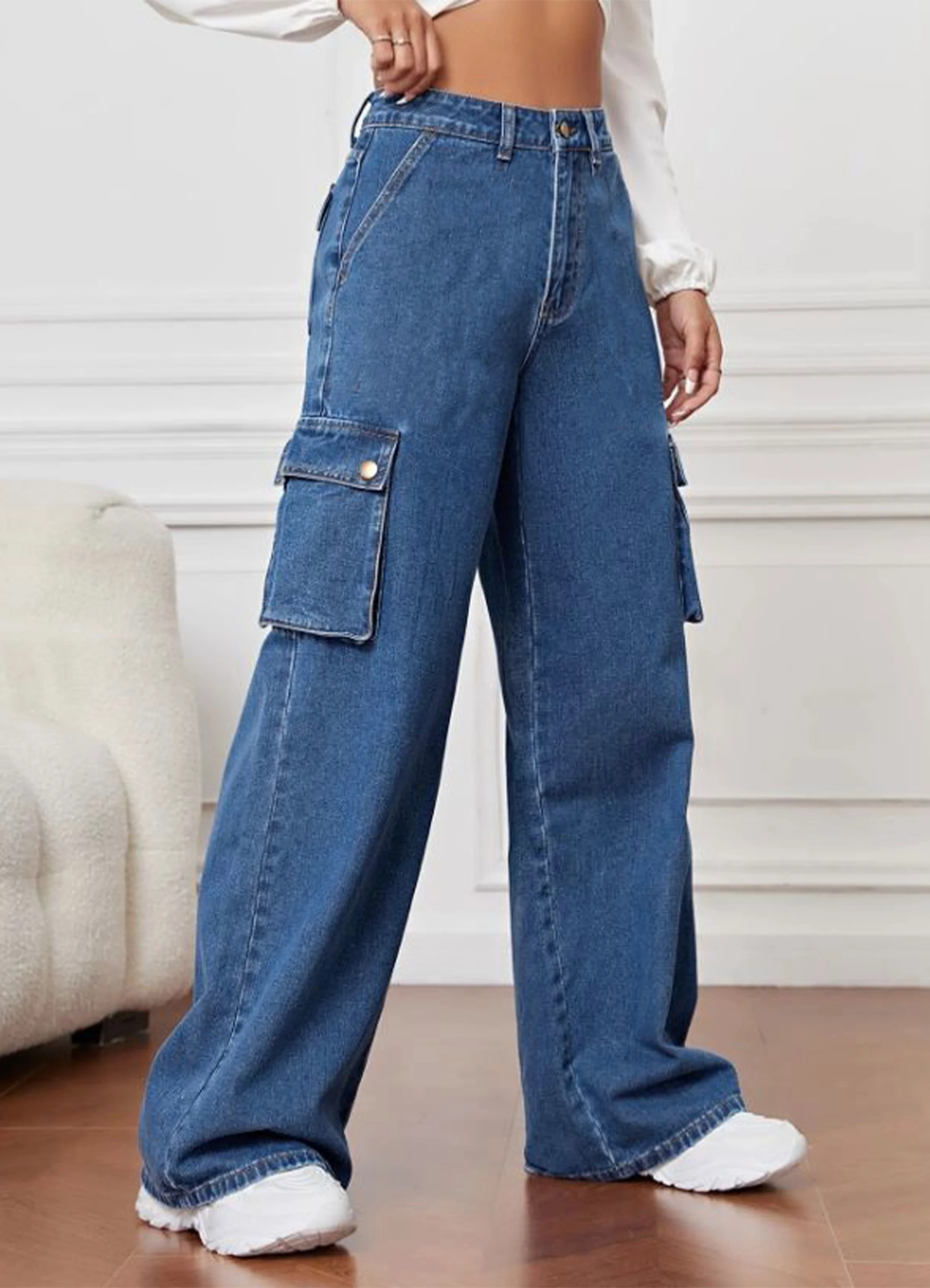 High Rise Wide Leg Cargo Jeans (MINOR FAULT)