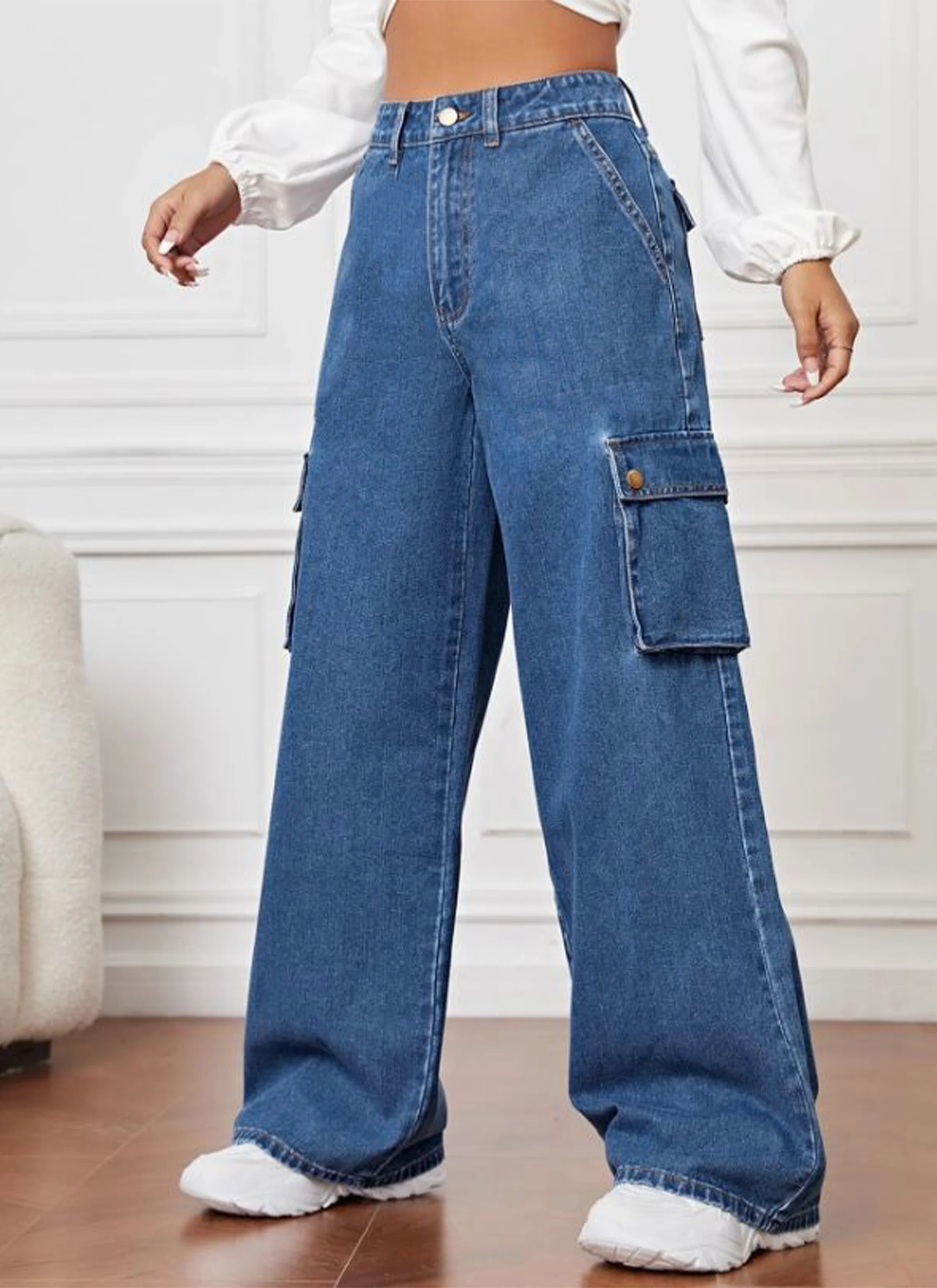 High Rise Wide Leg Cargo Jeans