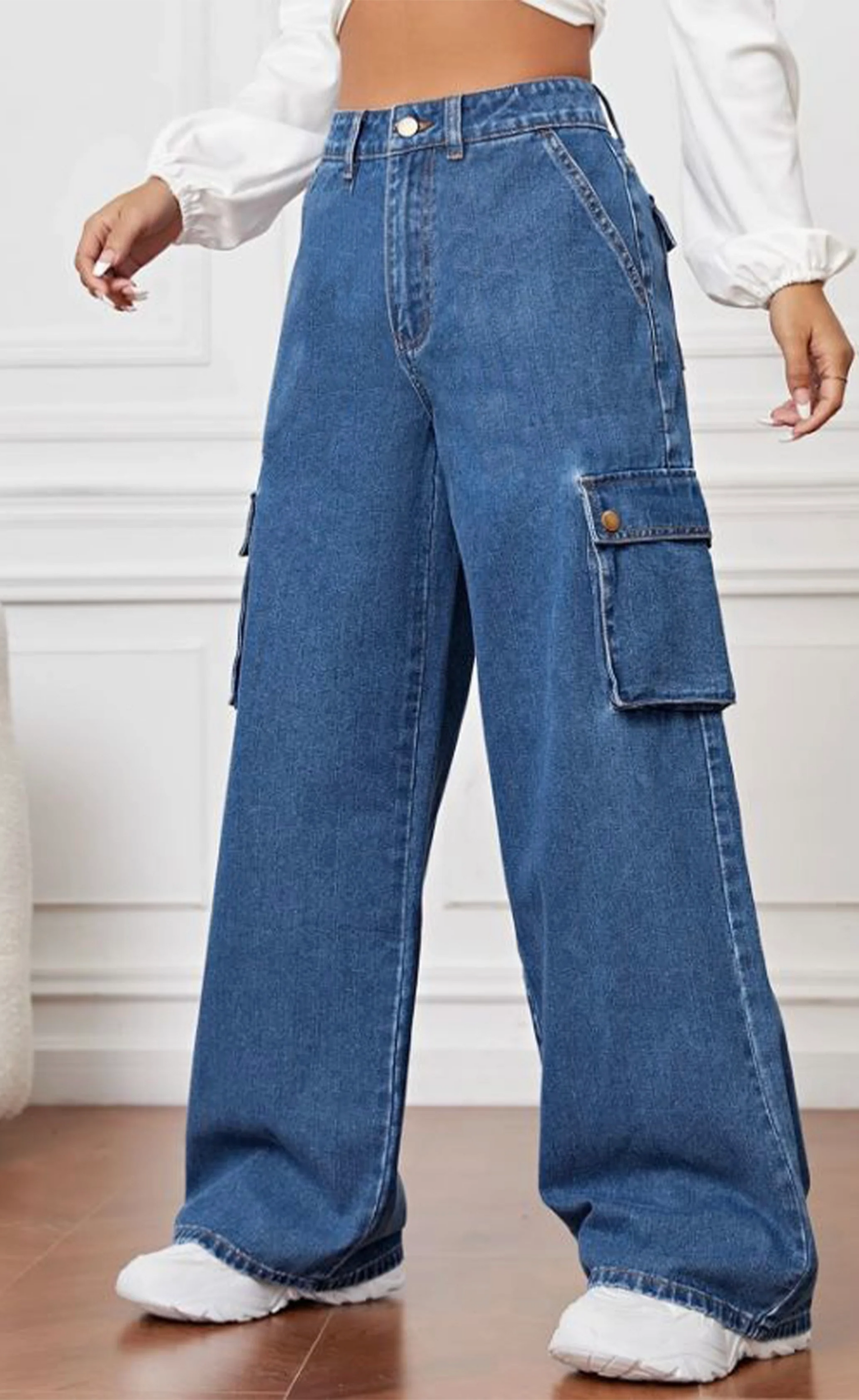 High Rise Wide Leg Cargo Jeans (MINOR FAULT)